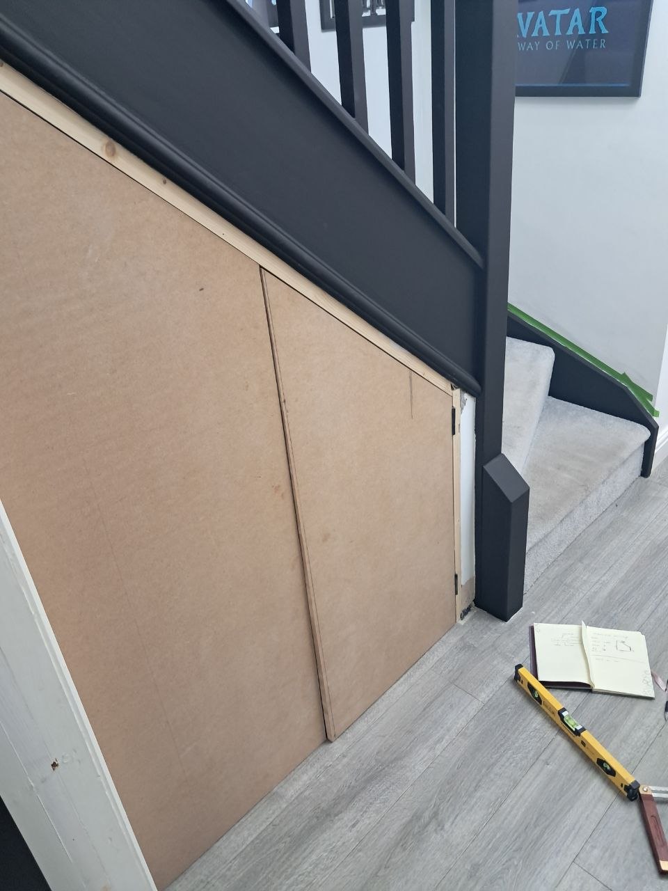 Raw MDF understairs doors, before painting