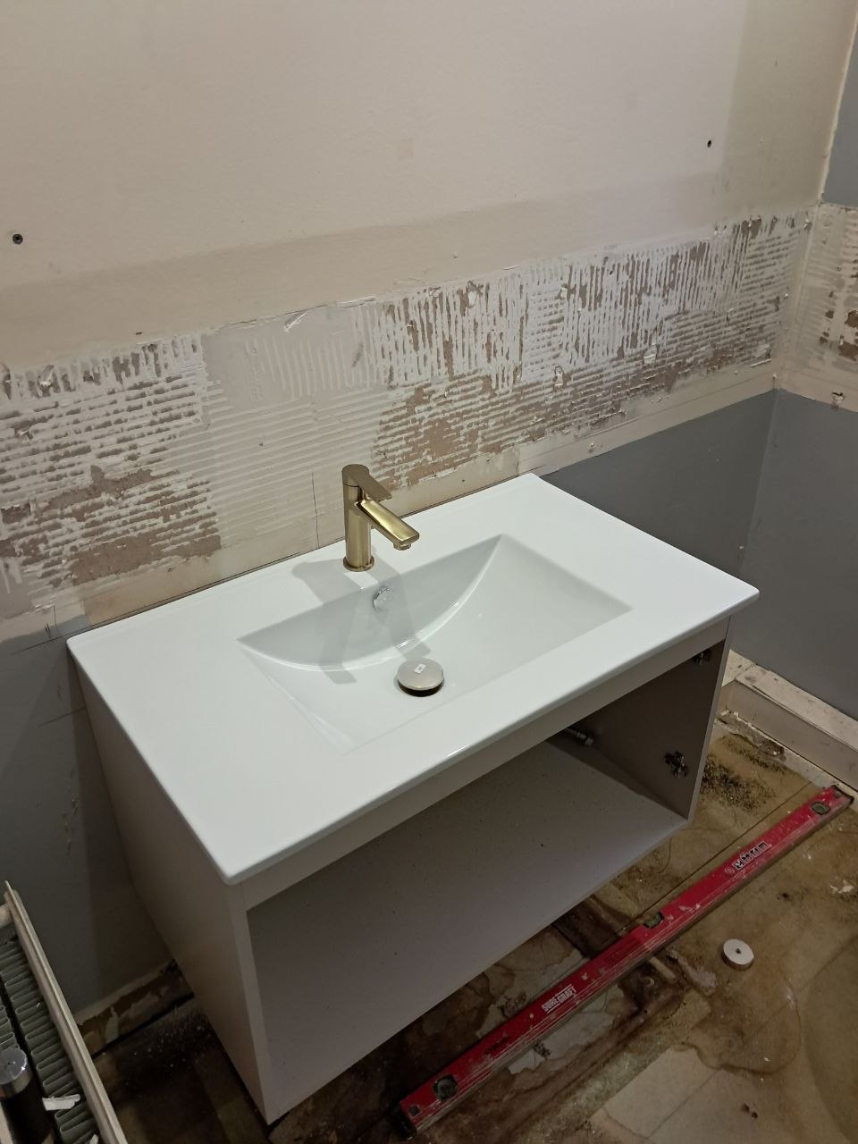 Bathroom vanity sink installation detail
